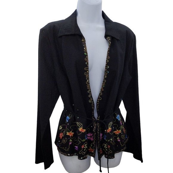 I.C.E Women's Linen Blend Floral Blazer 12 - Picture 3 of 11